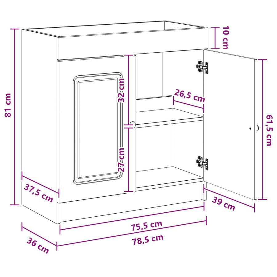 Badkamer onder wastafel kast Oud hout 78,5 x 37,5 x 81 cm