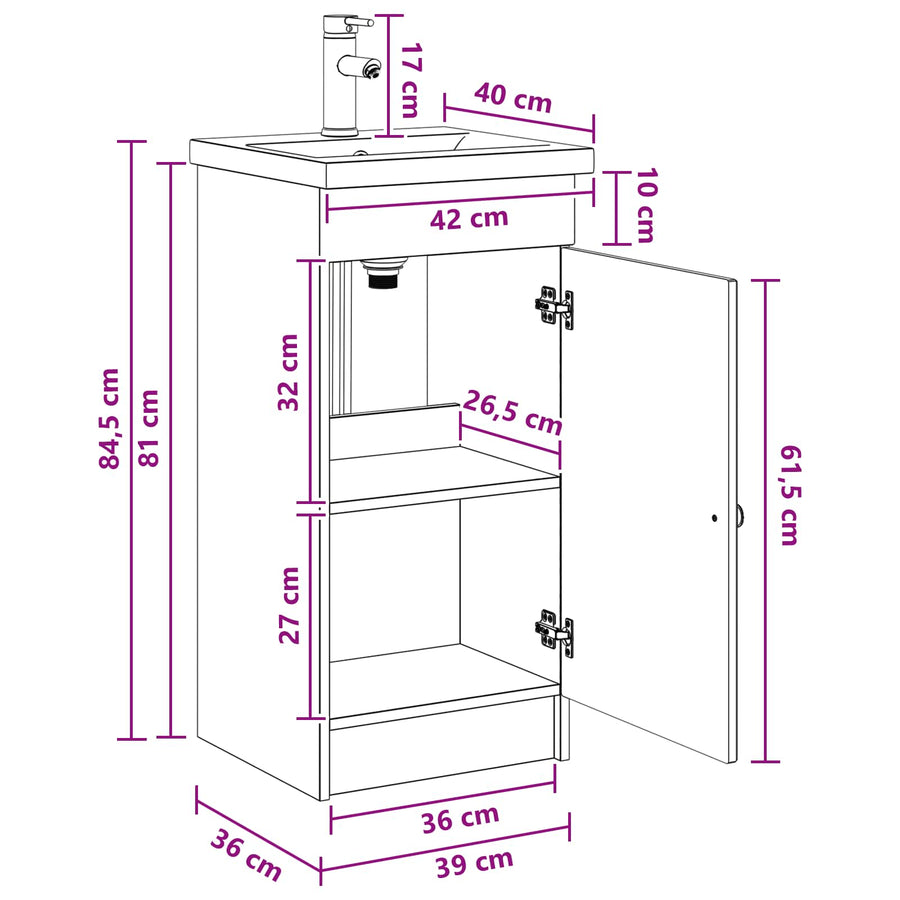 Badkamermeubel met Wasbak Zwart 42 x 40 x 84,5 cm Bewerkt hout