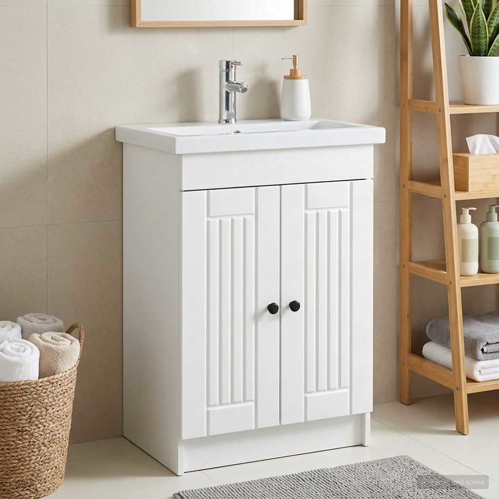 Badkamer onder wastafel kast Wit 56 x 37,5 x 81 cm Bewerkt hout