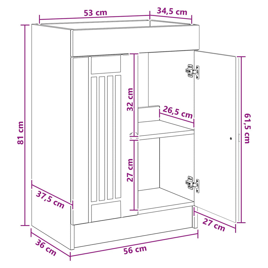 Badkamer onder wastafel kast Zwart 56 x 37,5 x 81 cm