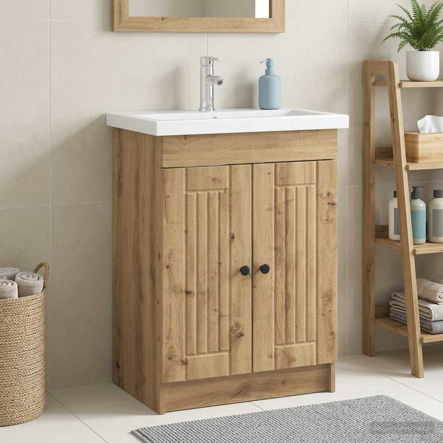 Badkamer onder wastafel kast Artisanaal eiken 56 x 37,5 x 81 cm