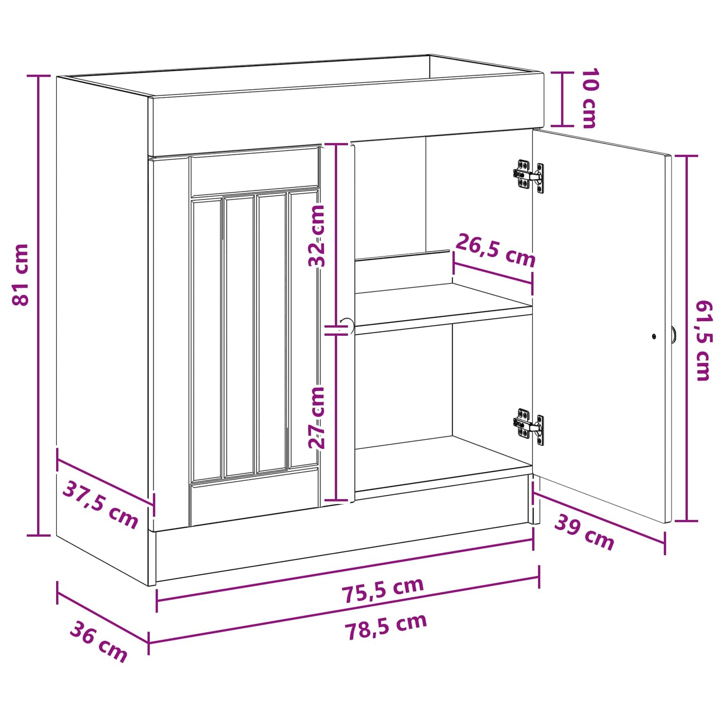 Badkamer onder wastafel kast Hoogglans Wit 78,5 x 37,5 x 81 cm