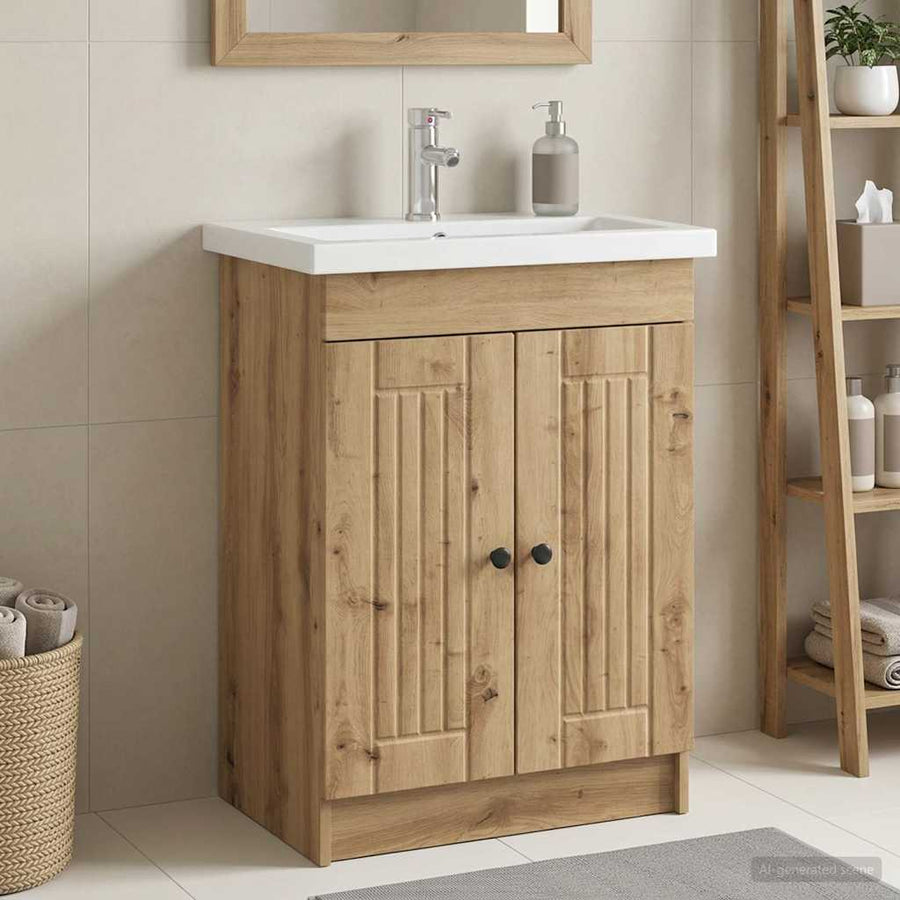 Badkamer onder wastafel kast Artisanaal eiken