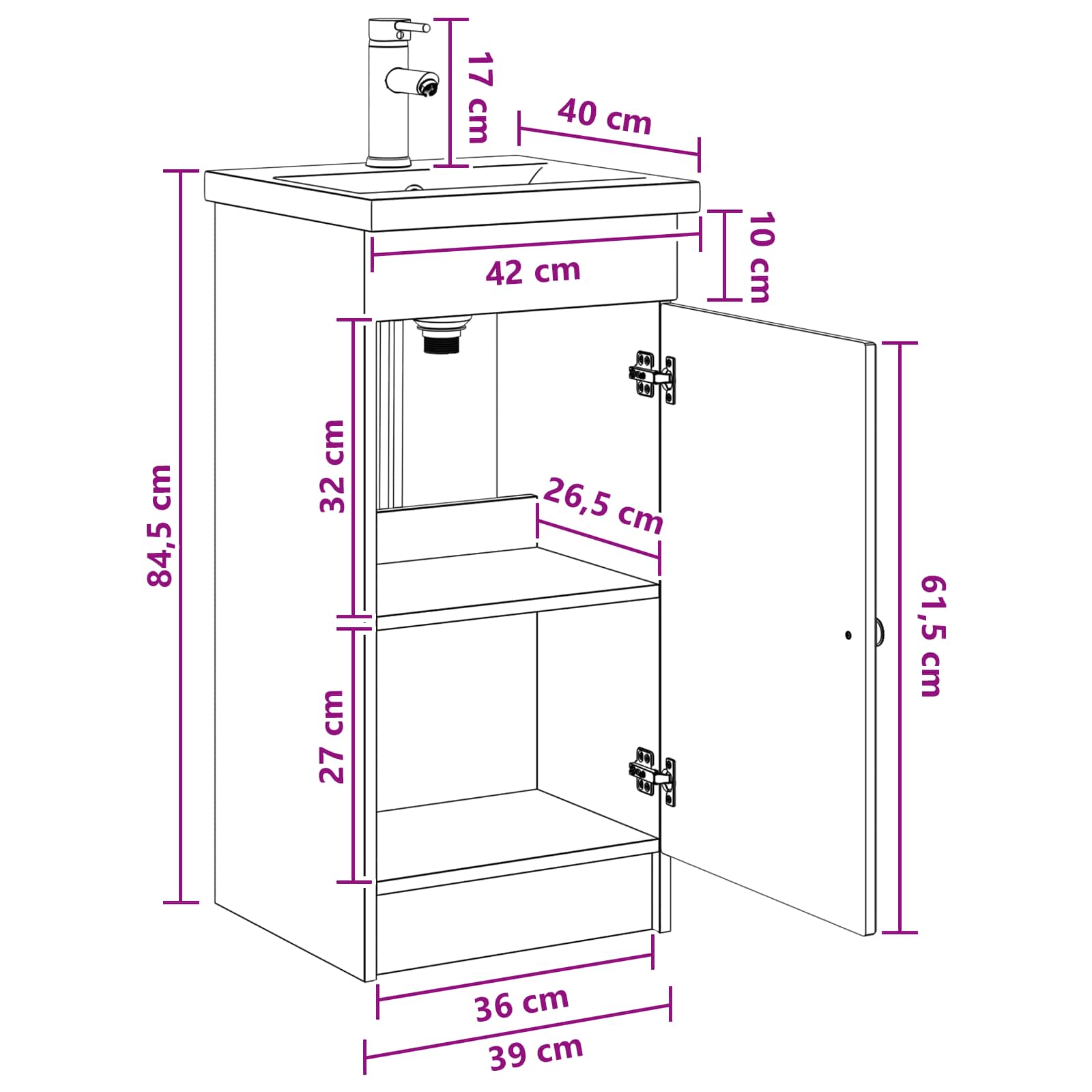 Badkamermeubel met Wasbak Wit 42 x 40 x 84,5 cm Bewerkt hout