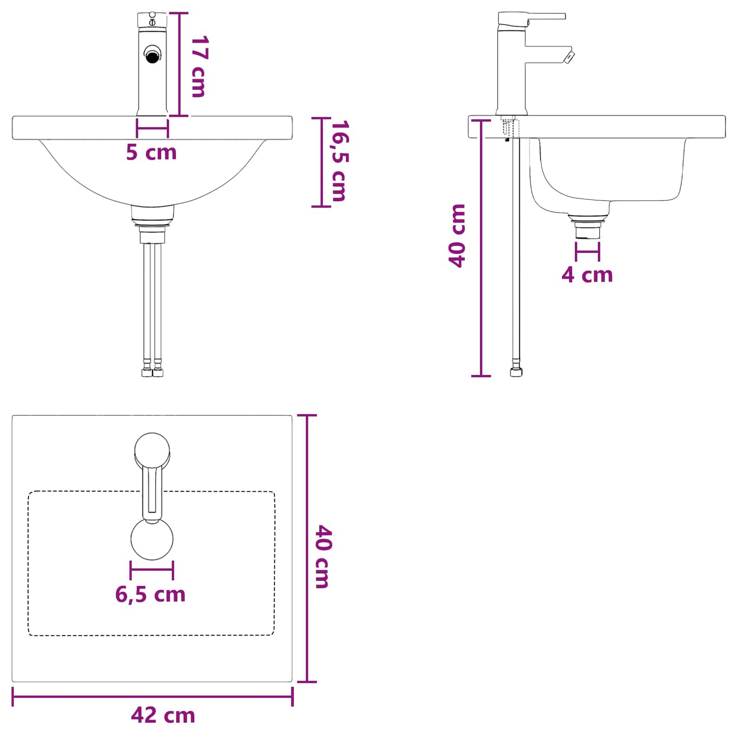 Badkamermeubel met Wasbak Wit 42 x 40 x 84,5 cm Bewerkt hout