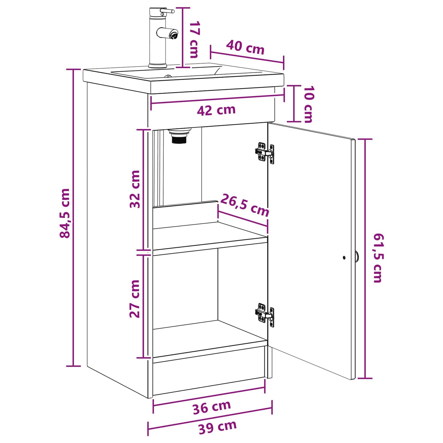 Badkamermeubel met Wasbak Betongrijs 42 x 40 x 84,5 cm
