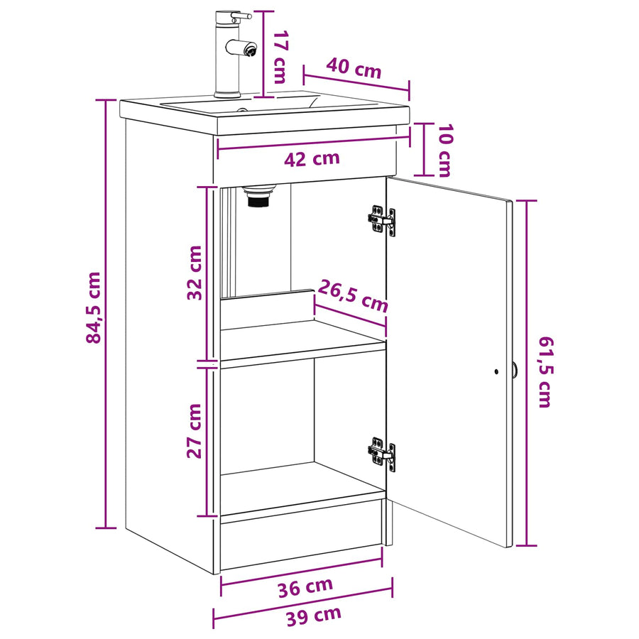 Badkamermeubel met Wasbak Oud hout 42 x 40 x 84,5 cm