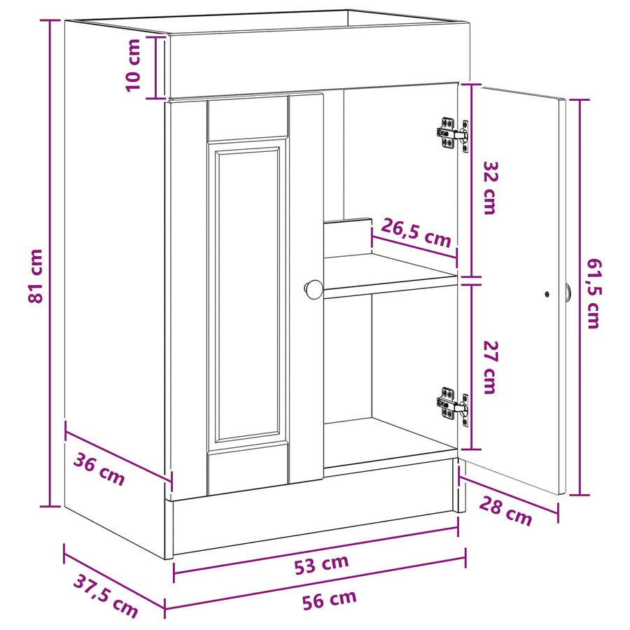 Badkamer onder wastafel kast Wit 56 x 37,5 x 81 cm Bewerkt hout