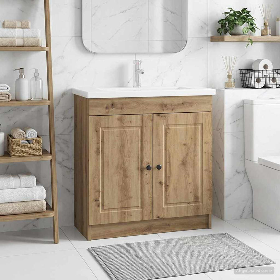 Badkamer onder wastafel kast Artisanaal eiken 56 x 37,5 x 81 cm
