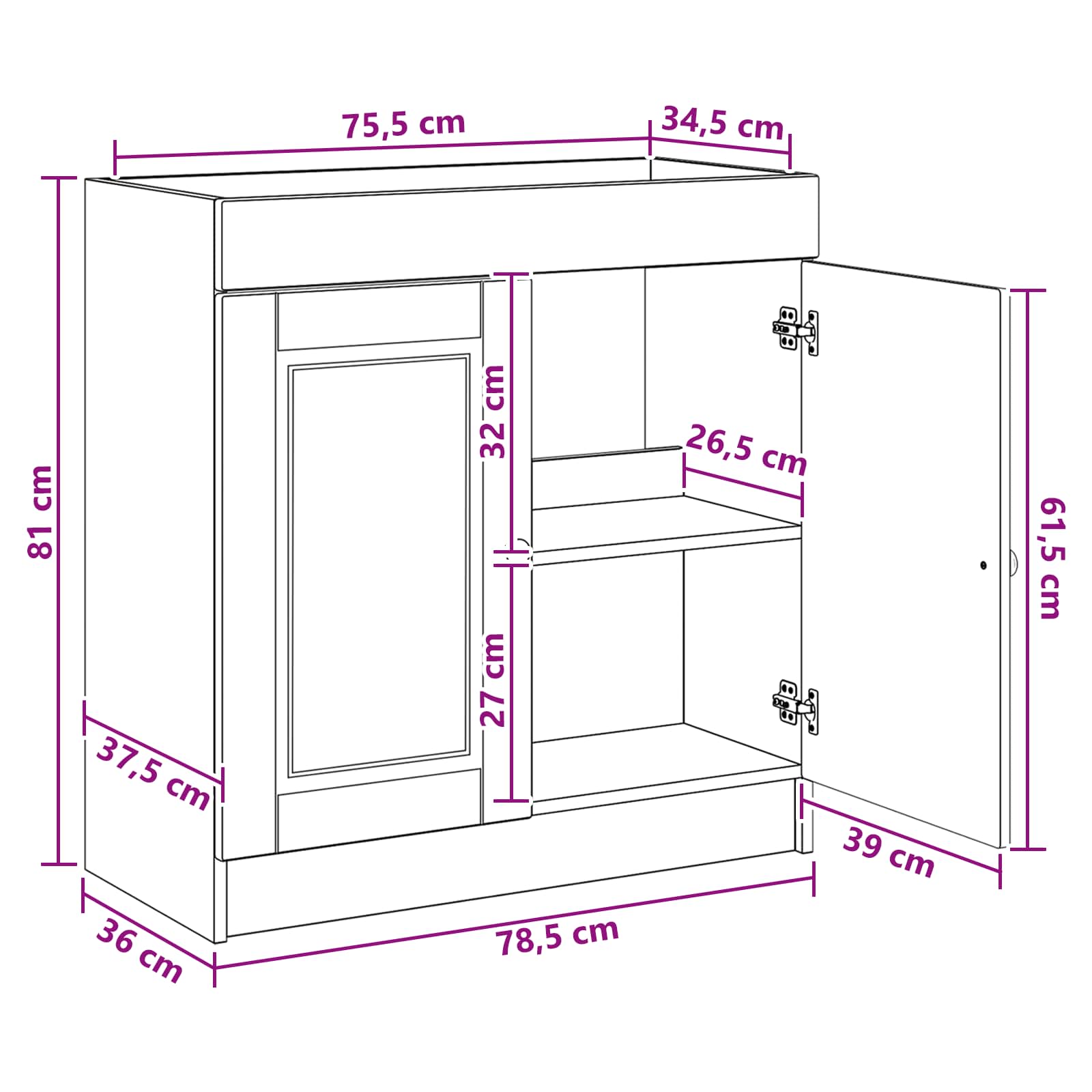 Badkamer onder wastafel kast Sonoma Eiken 78,5 x 37,5 x 81 cm
