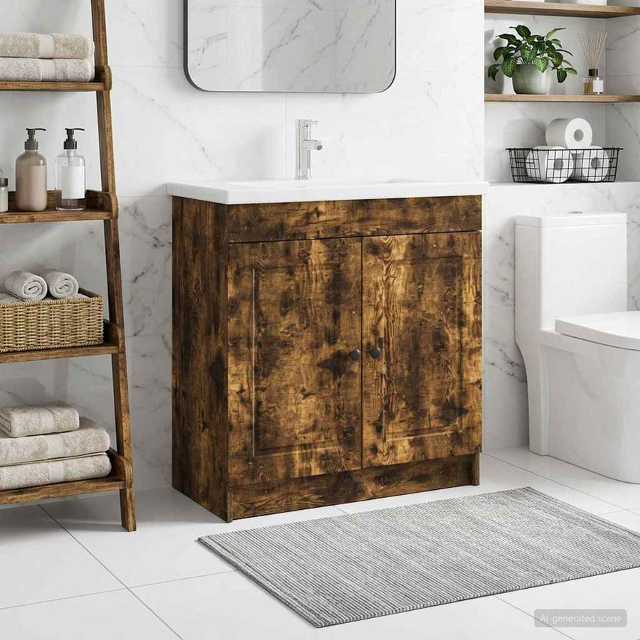 Badkamer onder wastafel kast Gerookt eiken 78,5 x 37,5 x 81 cm
