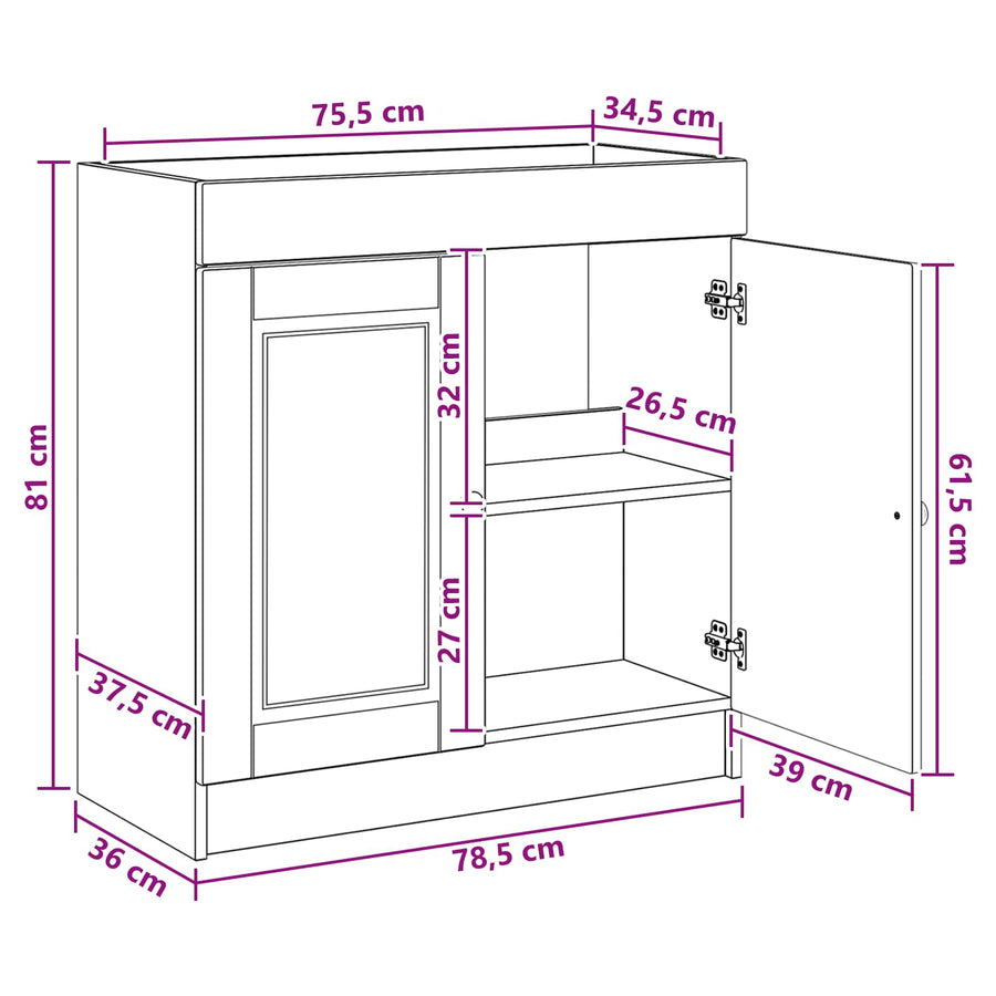 Badkamer onder wastafel kast Oud hout 78,5 x 37,5 x 81 cm