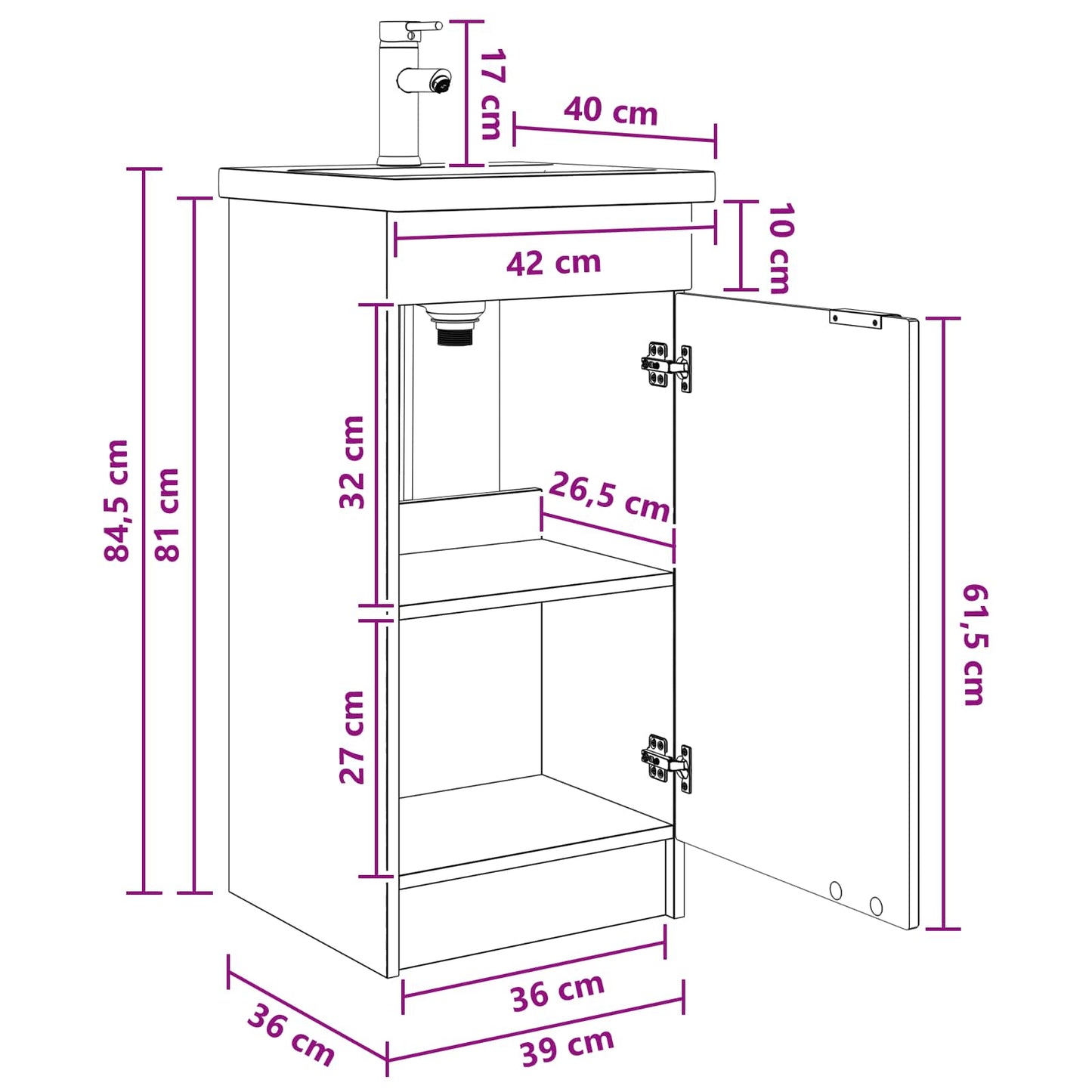 Badkamermeubel met Wasbak Wit 42 x 40 x 84,5 cm Bewerkt hout
