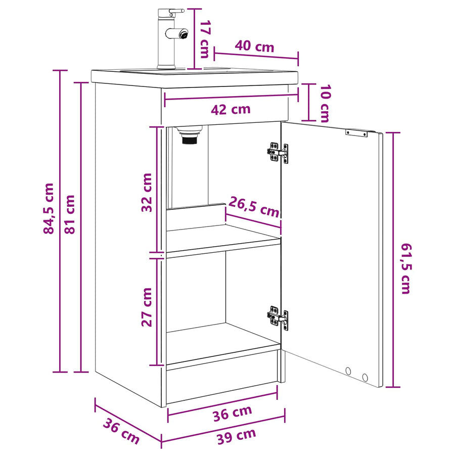 Badkamermeubel met Wasbak Zwart 42 x 40 x 84,5 cm Bewerkt hout