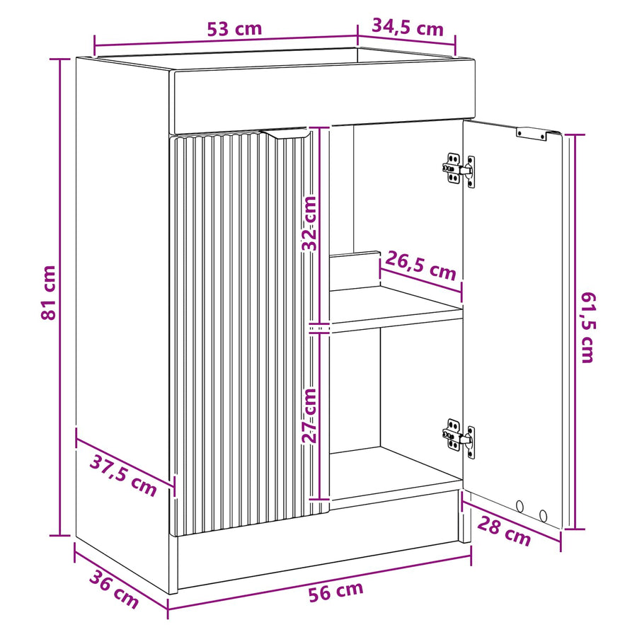 Badkamer onder wastafel kast Hoogglans Wit 56 x 37,5 x 81 cm