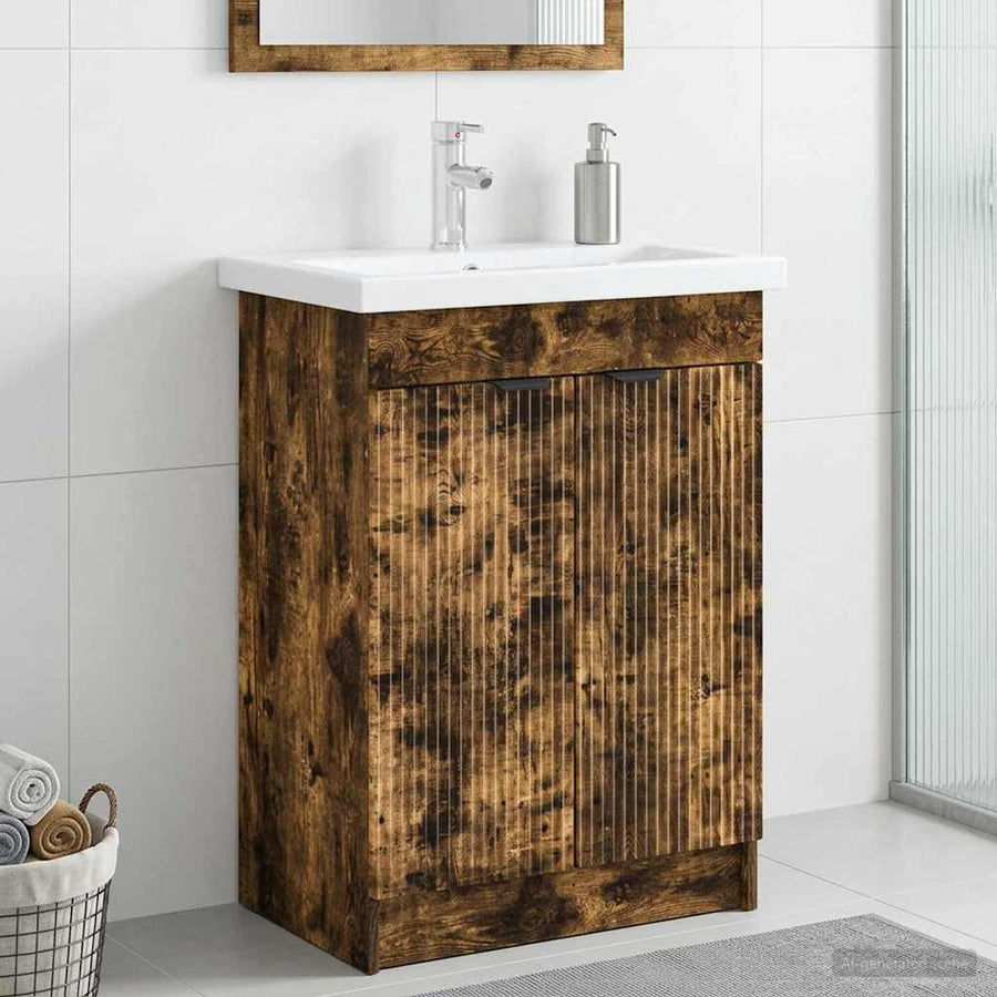 Badkamer onder wastafel kast Gerookt eiken 78,5 x 37,5 x 81 cm