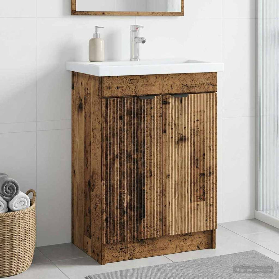 Badkamer onder wastafel kast Oud hout 78,5 x 37,5 x 81 cm