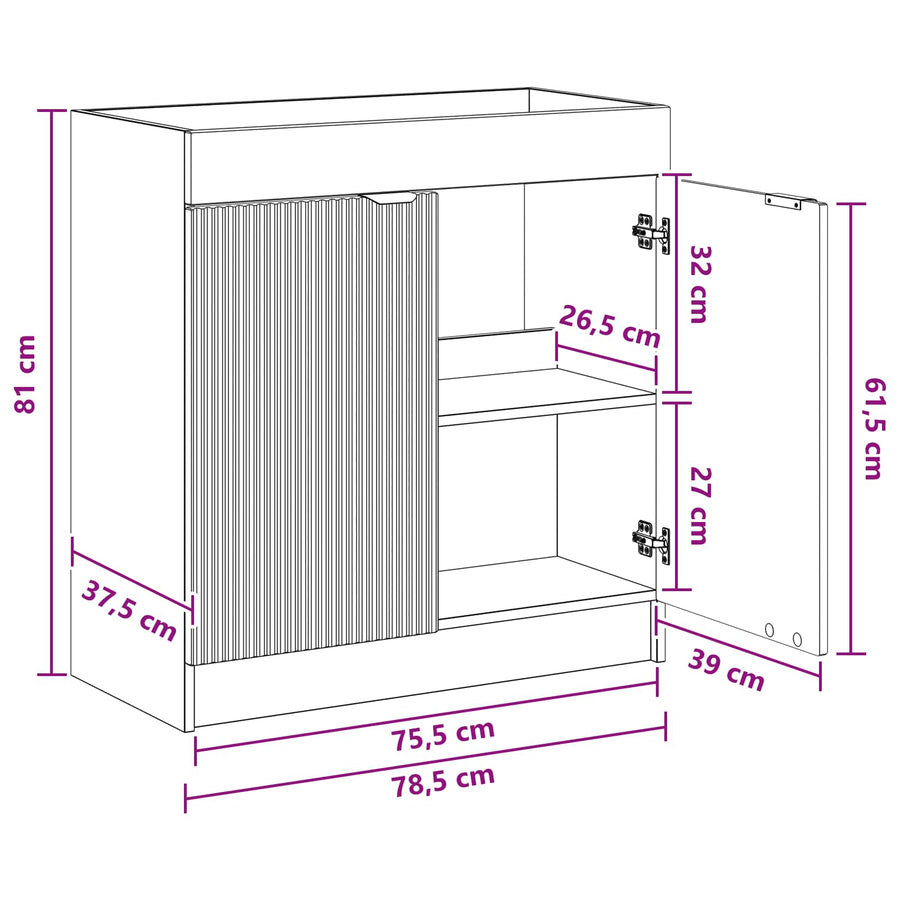 Badkamer onder wastafel kast Oud hout 78,5 x 37,5 x 81 cm