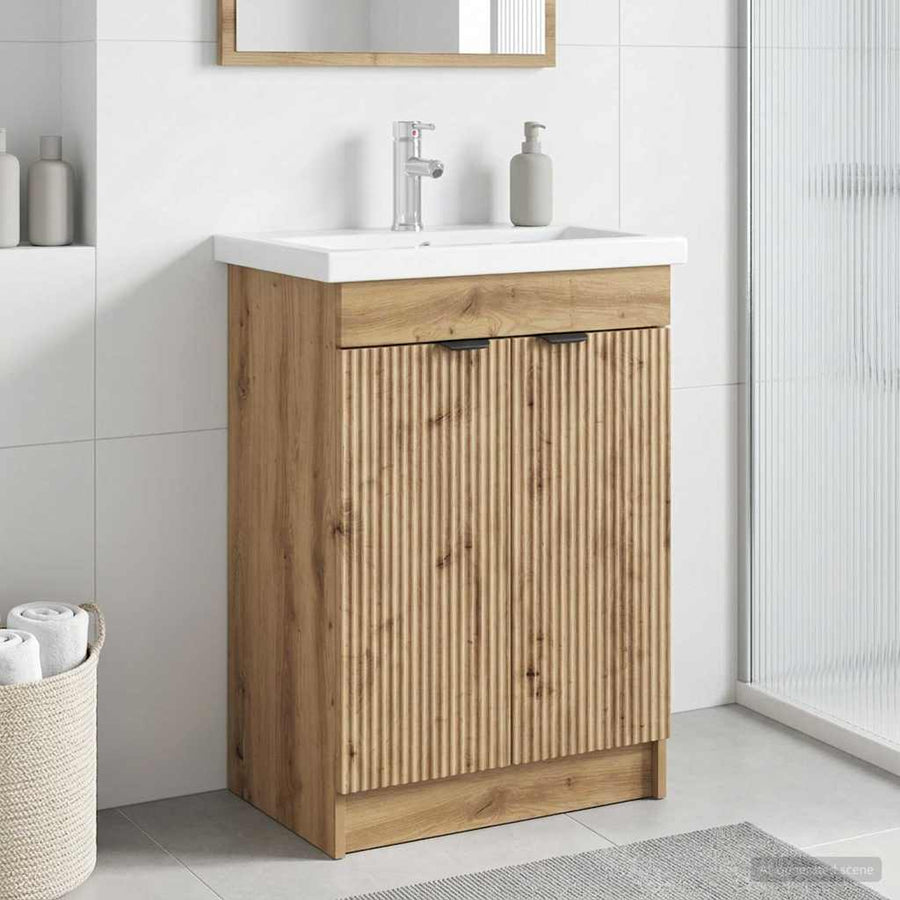 Badkamer onder wastafel kast Artisanaal eiken