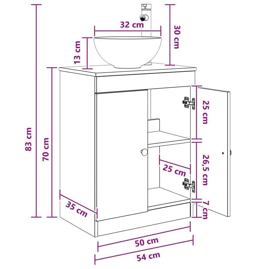 Badkamermeubel met Wasbak Wit 54 x 35 x 83 cm Bewerkt hout