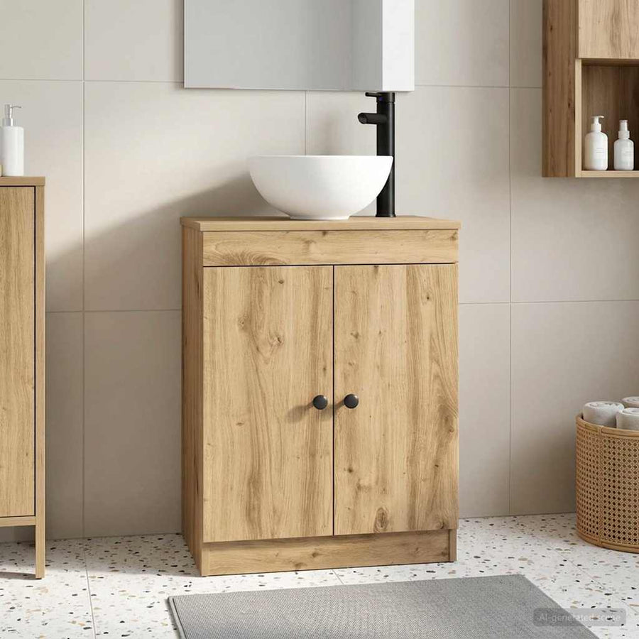 Badkamermeubel met Wasbak Artisanaal eiken 54 x 35 x 83 cm