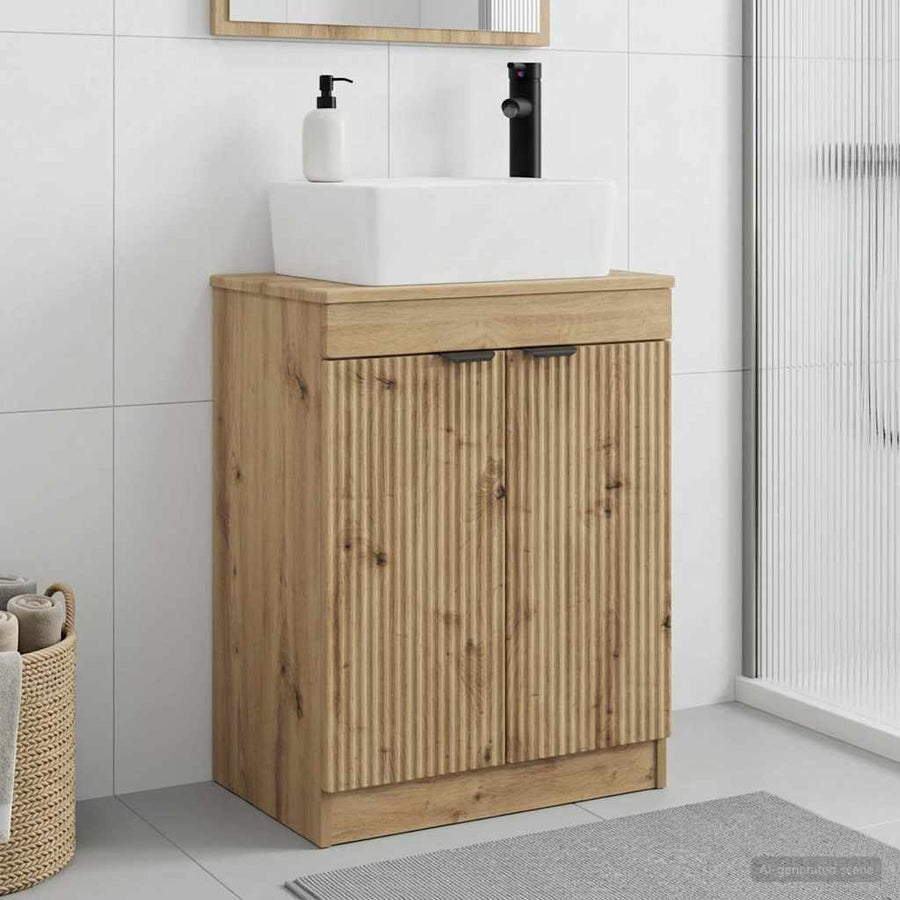 Badkamermeubel met Wasbak Artisanaal eiken 54 x 35 x 83 cm