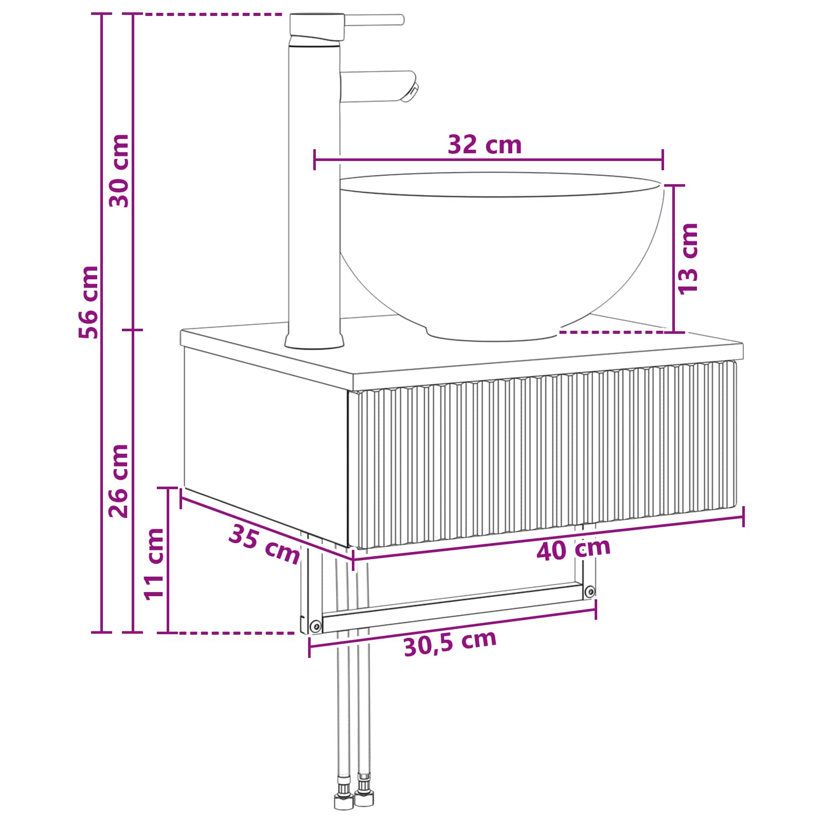 Wandgemonteerde Wastafel Artisanaal eiken 40 x 35 x 39 cm