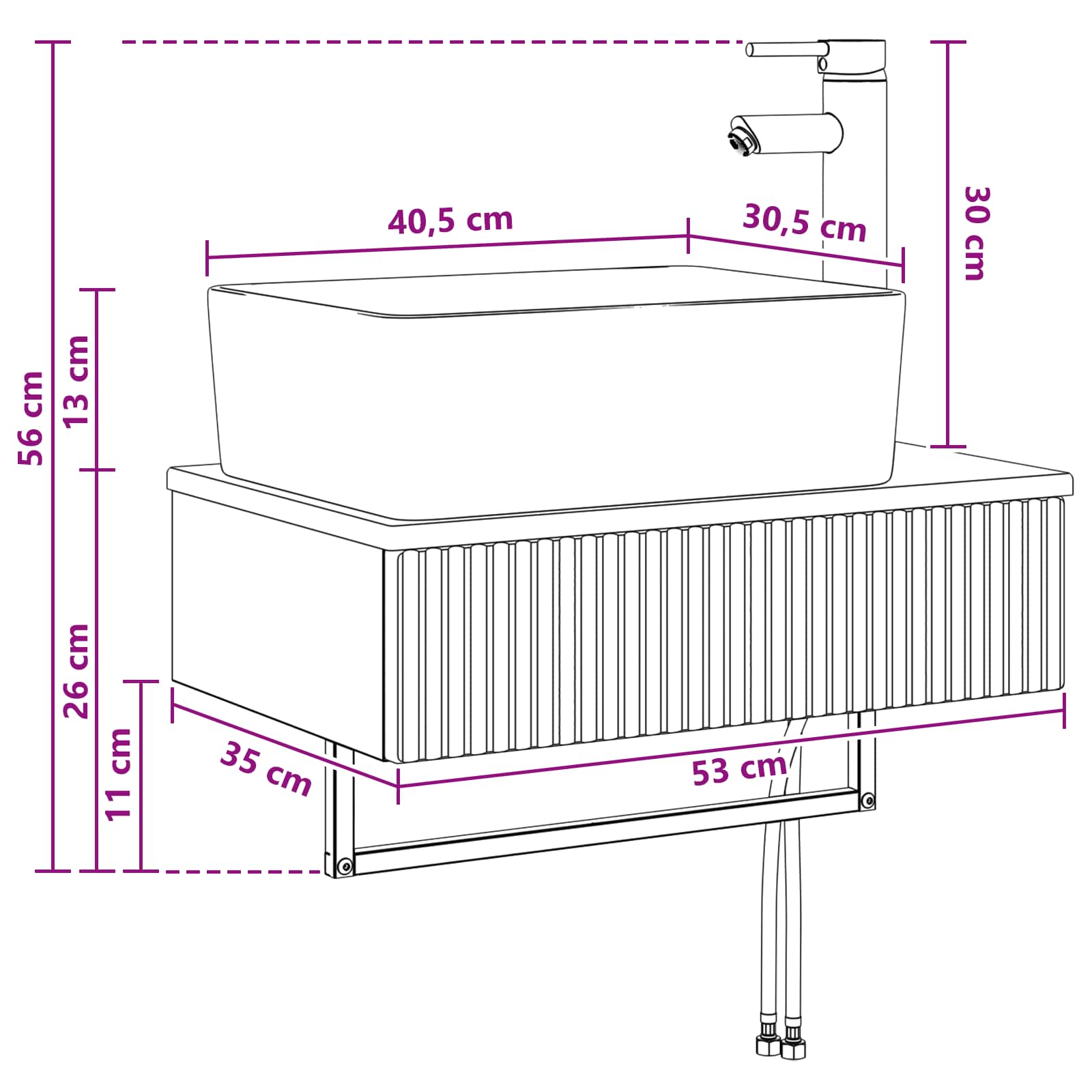 Wandgemonteerde Wastafel Grijs Sonoma 53 x 35 x 39 cm