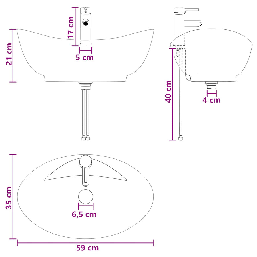 Badkamer Waskom Mat Zwart 59 x 35 x 21 cm Metaal