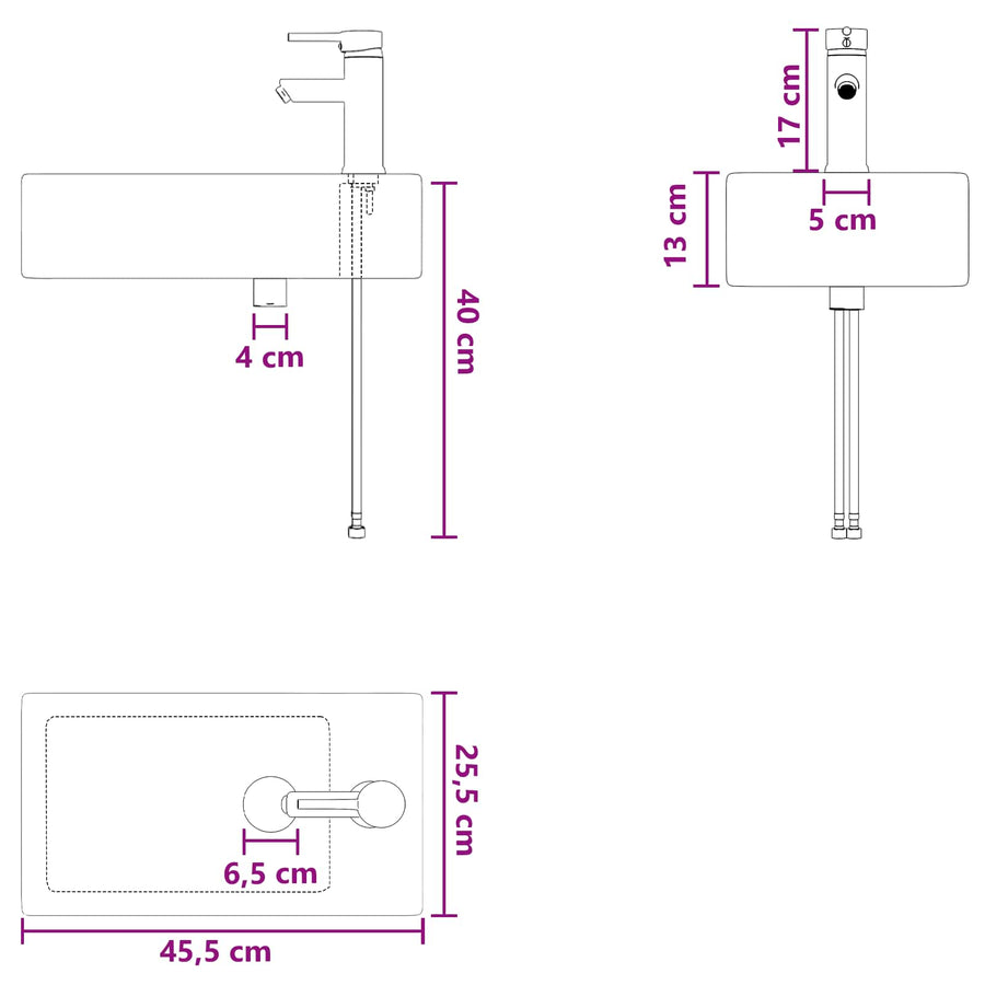 Badkamer Waskom Mat Zwart 45,5 x 25,5 x 13 cm Metaal