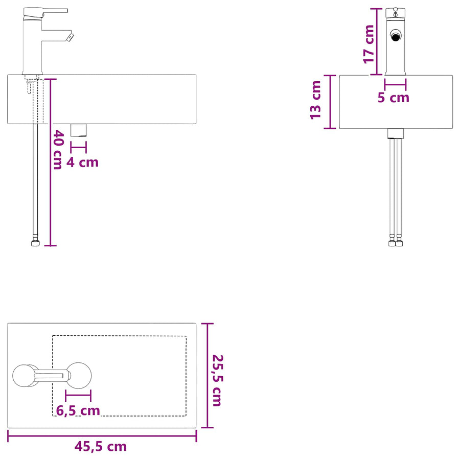 Badkamer Waskom Mat Zwart 45,5 x 25,5 x 13 cm Metaal