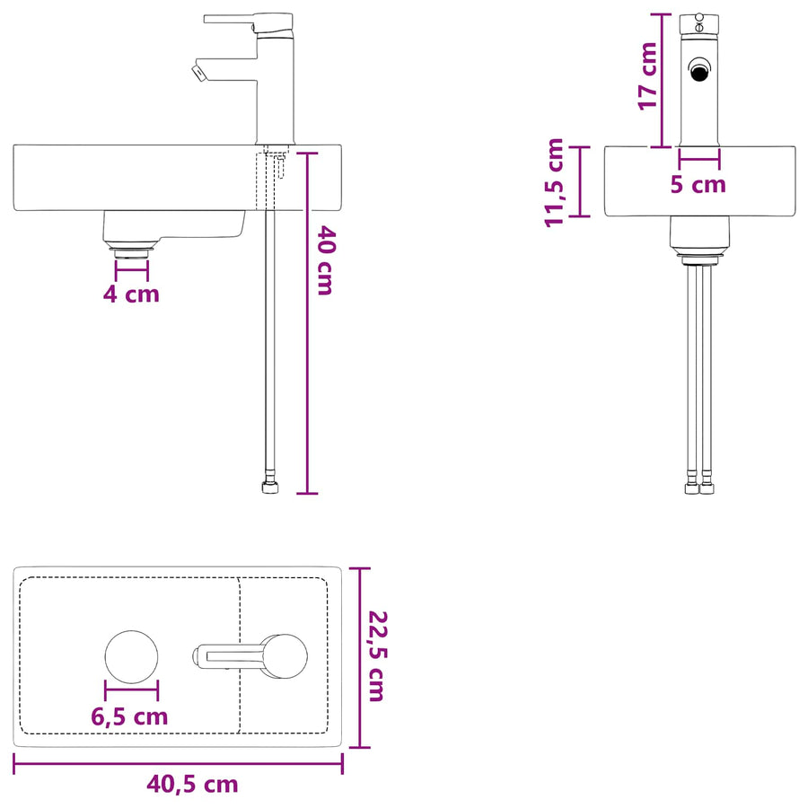 Badkamer Waskom Mat Zwart 40,5 x 22,5 x 11,5 cm Metaal