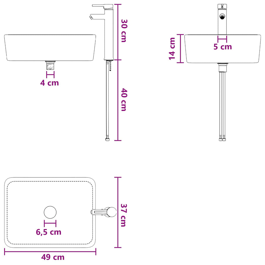 Badkamer Waskom Mat Zwart 49 x 37 x 14 cm Metaal