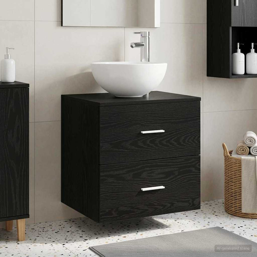 Wandgemonteerde Wastafel Vanity Zwart eiken 49,5 x 35 x 63 cm