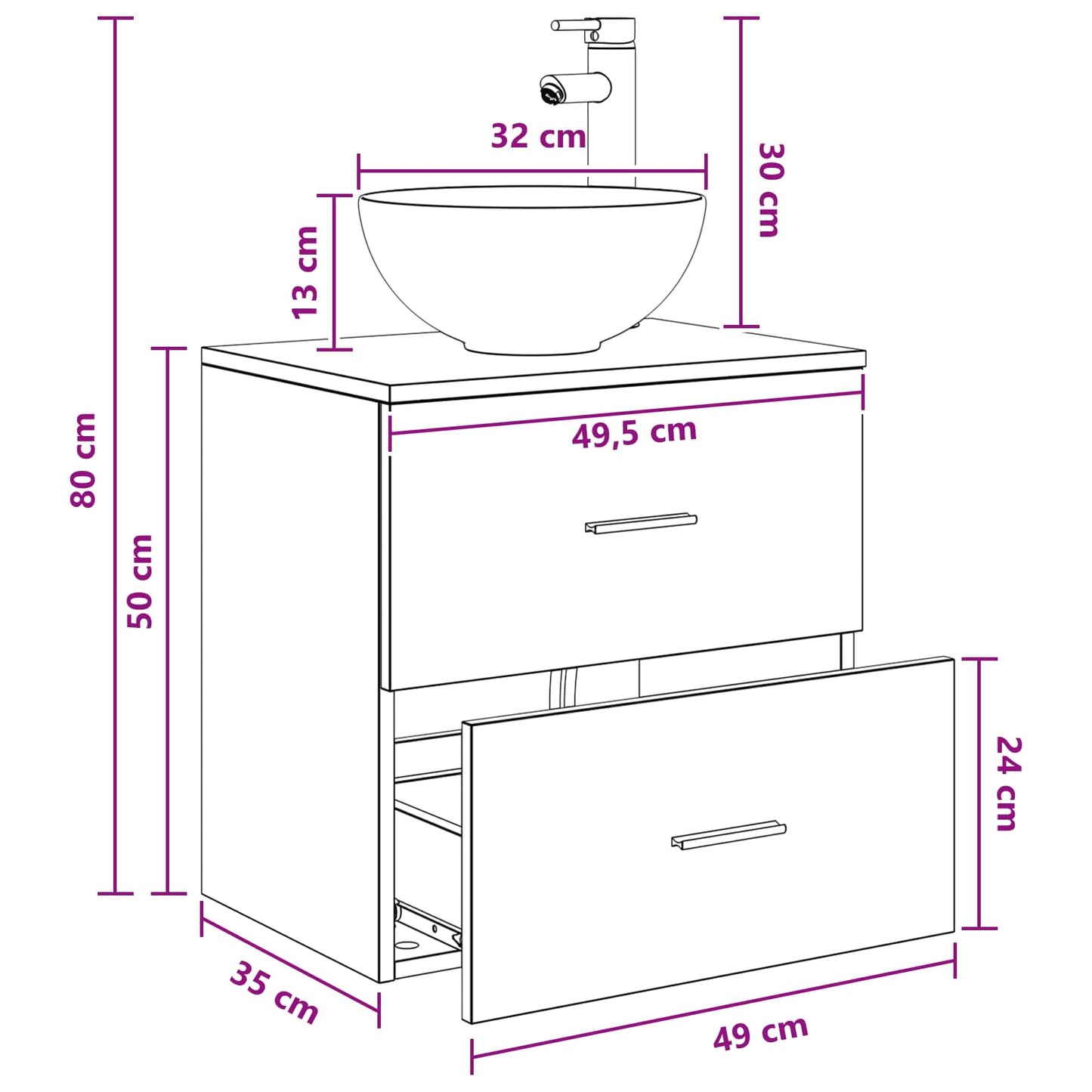 Wandgemonteerde Wastafel Vanity Zwart eiken 49,5 x 35 x 63 cm