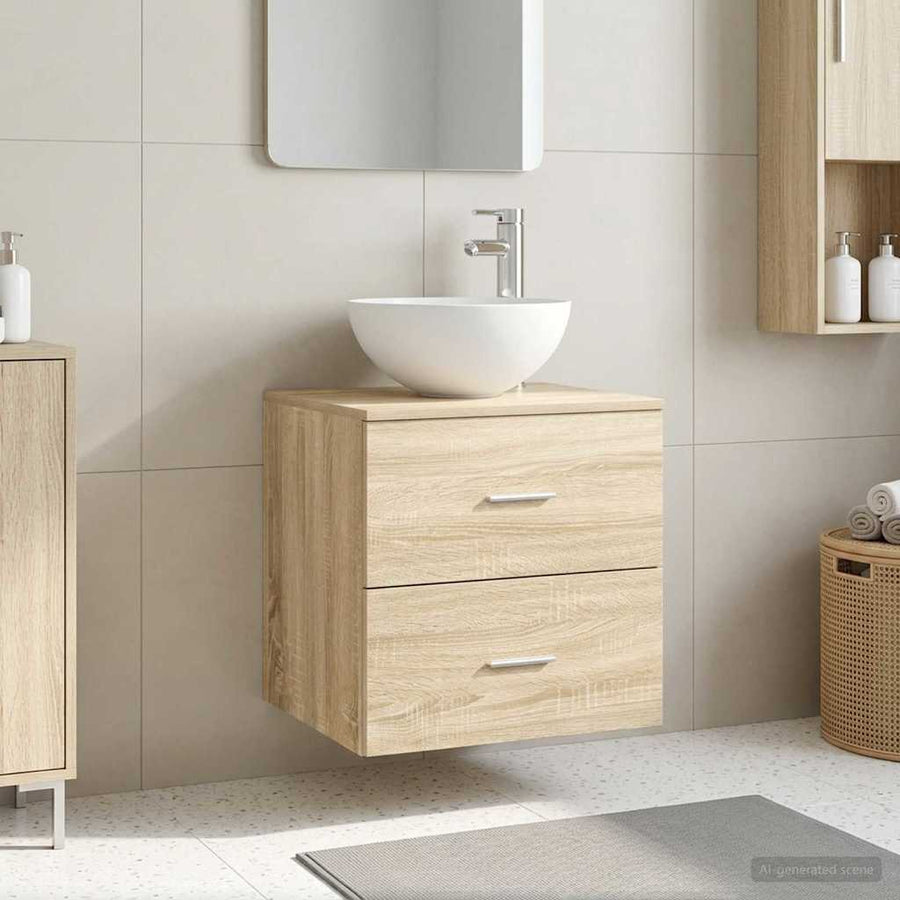Wandgemonteerde Wastafel Vanity Sonoma Eiken 49,5 x 35 x 63 cm