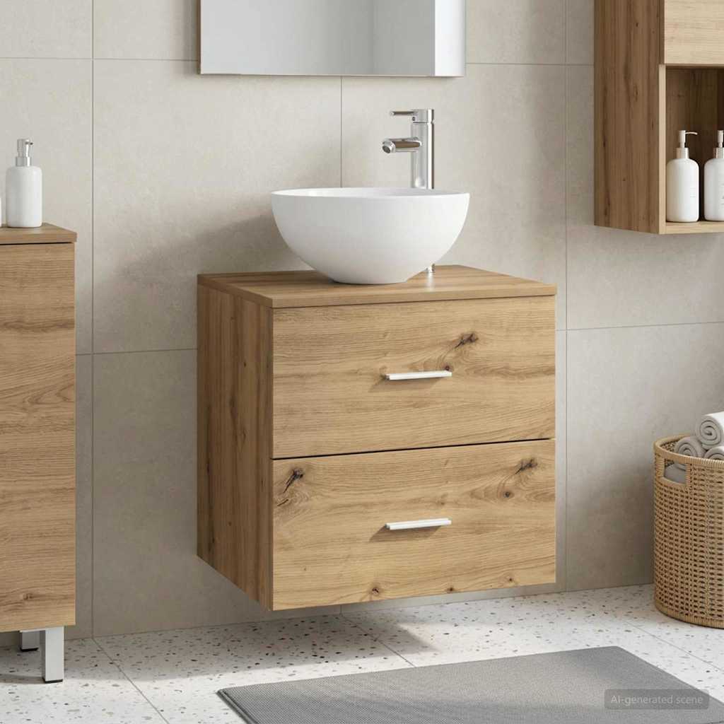 Wandgemonteerde Wastafel Vanity Artisanaal eiken