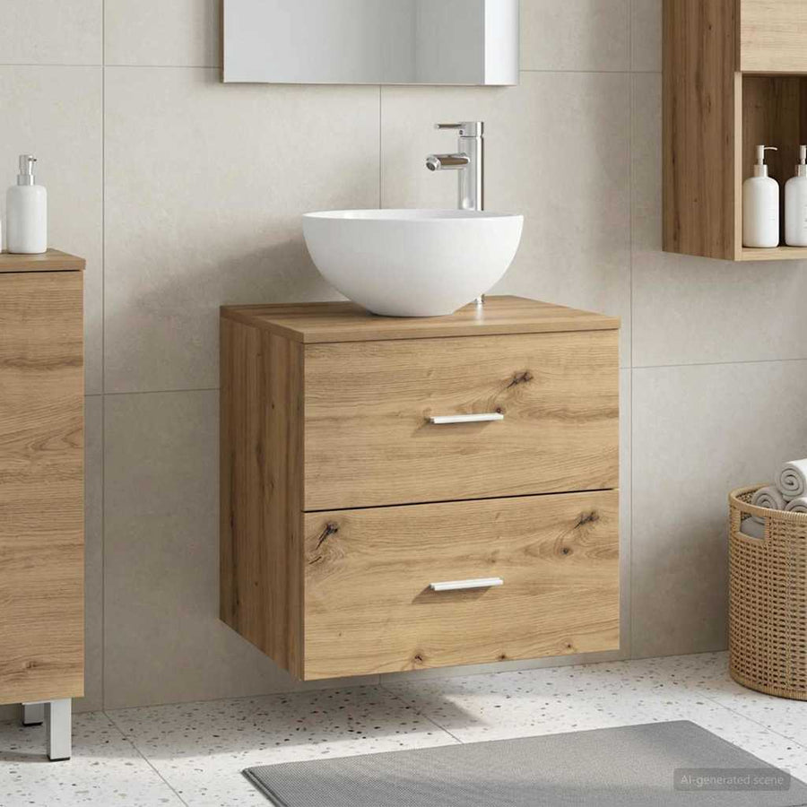 Wandgemonteerde Wastafel Vanity Artisanaal eiken