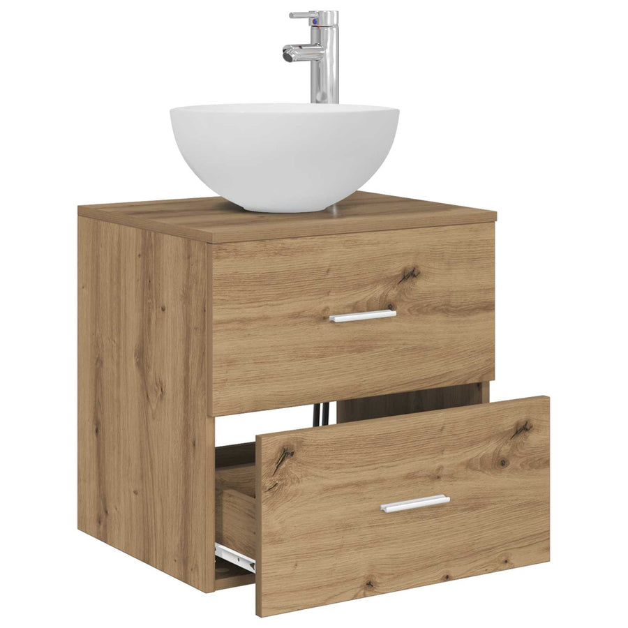 Wandgemonteerde Wastafel Vanity Artisanaal eiken