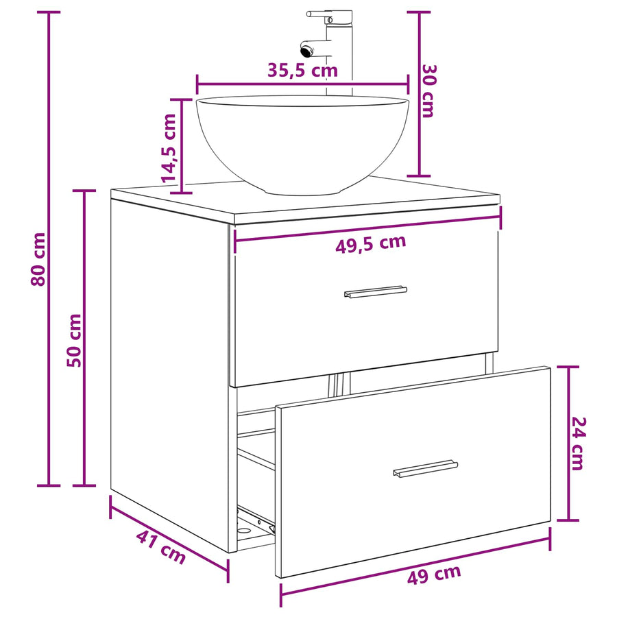 Wandgemonteerde wastafelmeubel Zwart eiken 49,5 x 41 x 64,5 cm