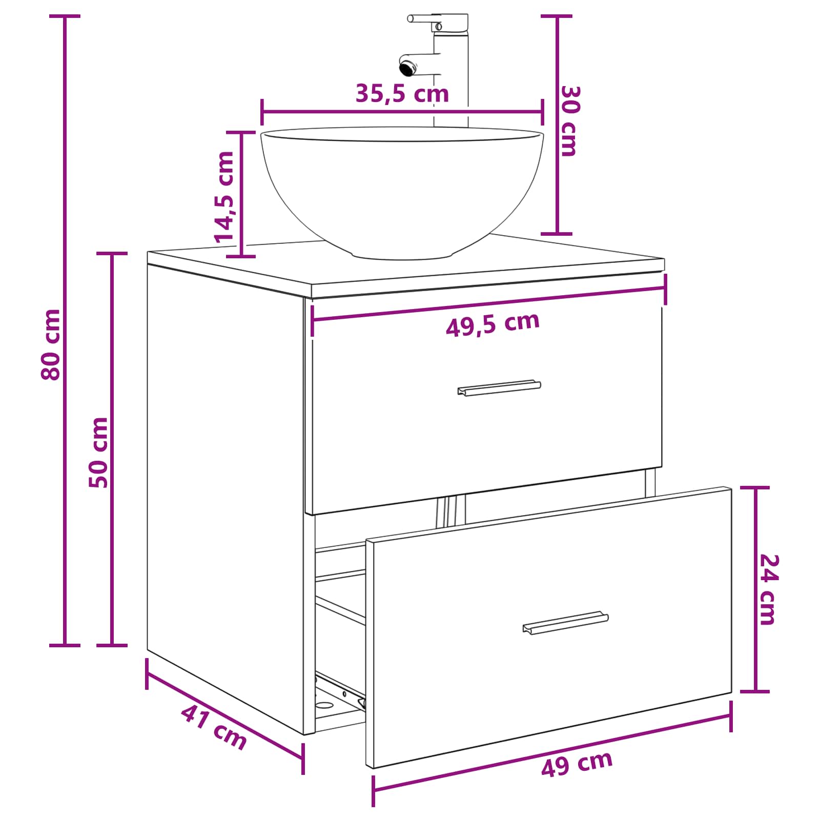 Wandgemonteerde wastafelmeubel Grijs Sonoma 49,5 x 41 x 64,5 cm