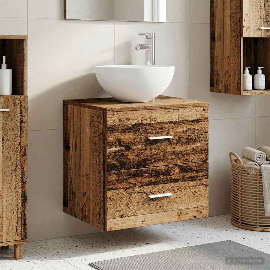Wandgemonteerde wastafelmeubel Oud hout 49,5 x 41 x 64,5 cm