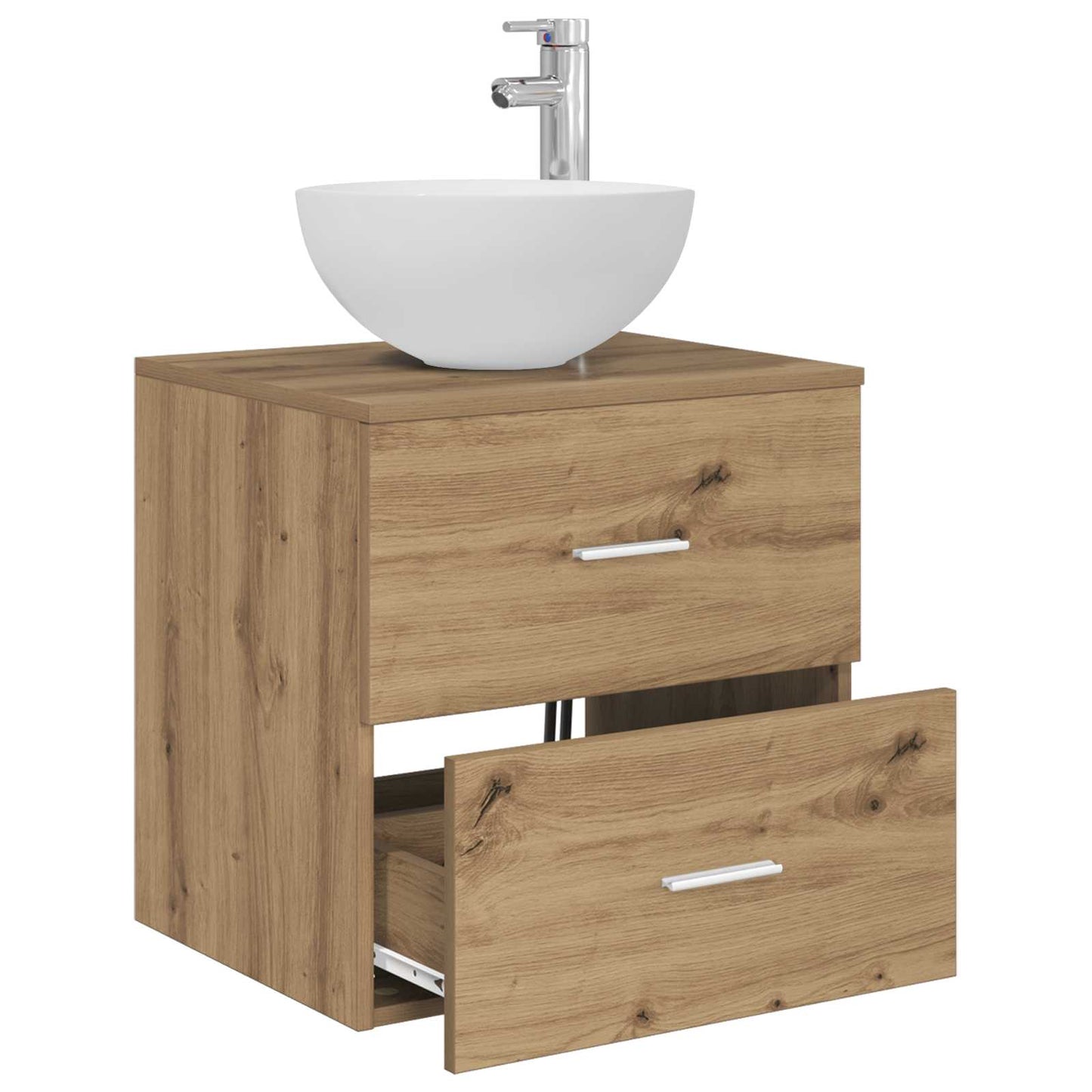 Wandgemonteerde wastafelmeubel Artisanaal eiken