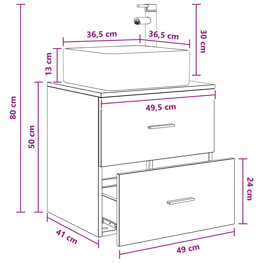 Wandgemonteerde wastafelmeubel Betongrijs 49,5 x 41 x 63 cm