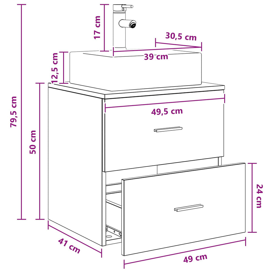 Wandgemonteerde wastafelmeubel Oud hout 49,5 x 41 x 62,5 cm