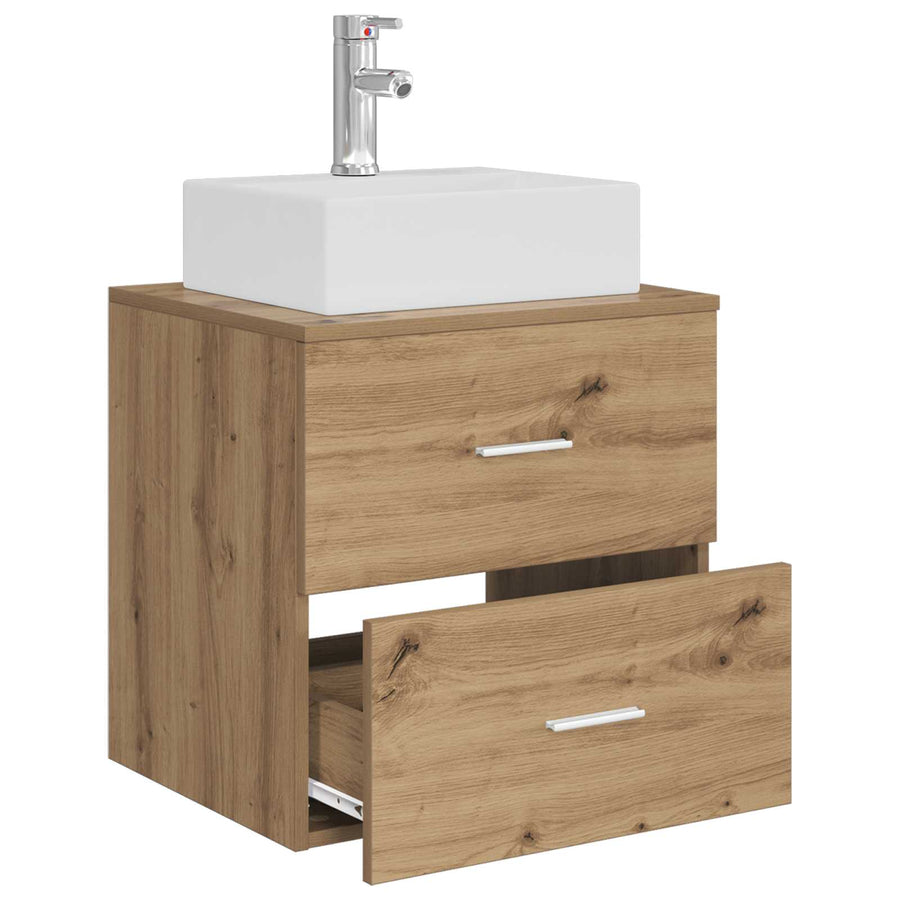 Wandgemonteerde wastafelmeubel Artisanaal eiken
