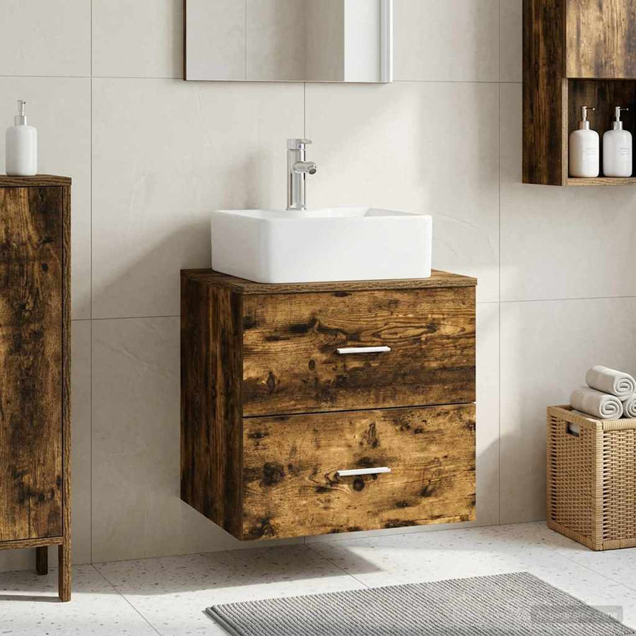 Wandgemonteerde wastafelmeubel Gerookt eiken 53 x 34,5 x 63 cm
