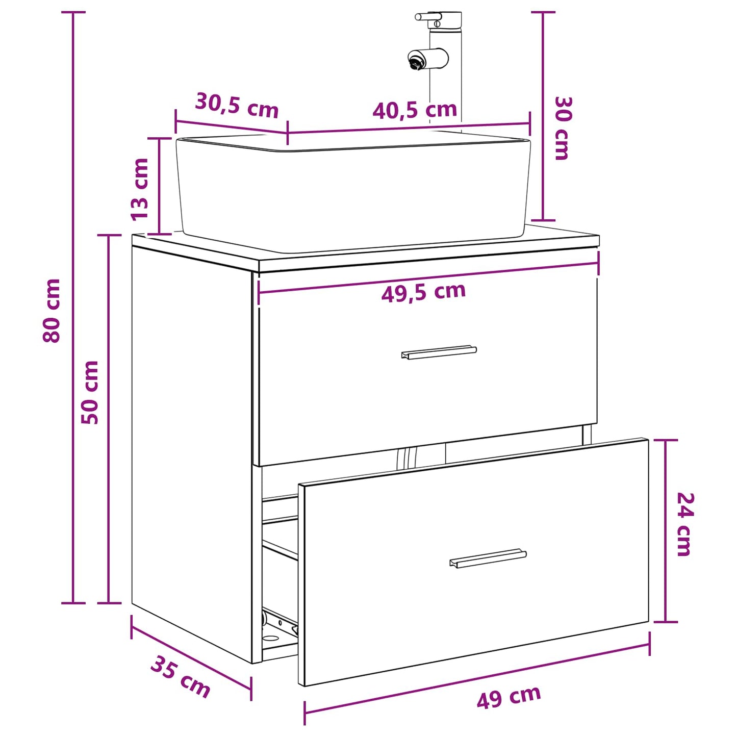 Wandgemonteerde wastafelmeubel Grijs Sonoma 53 x 34,5 x 63 cm