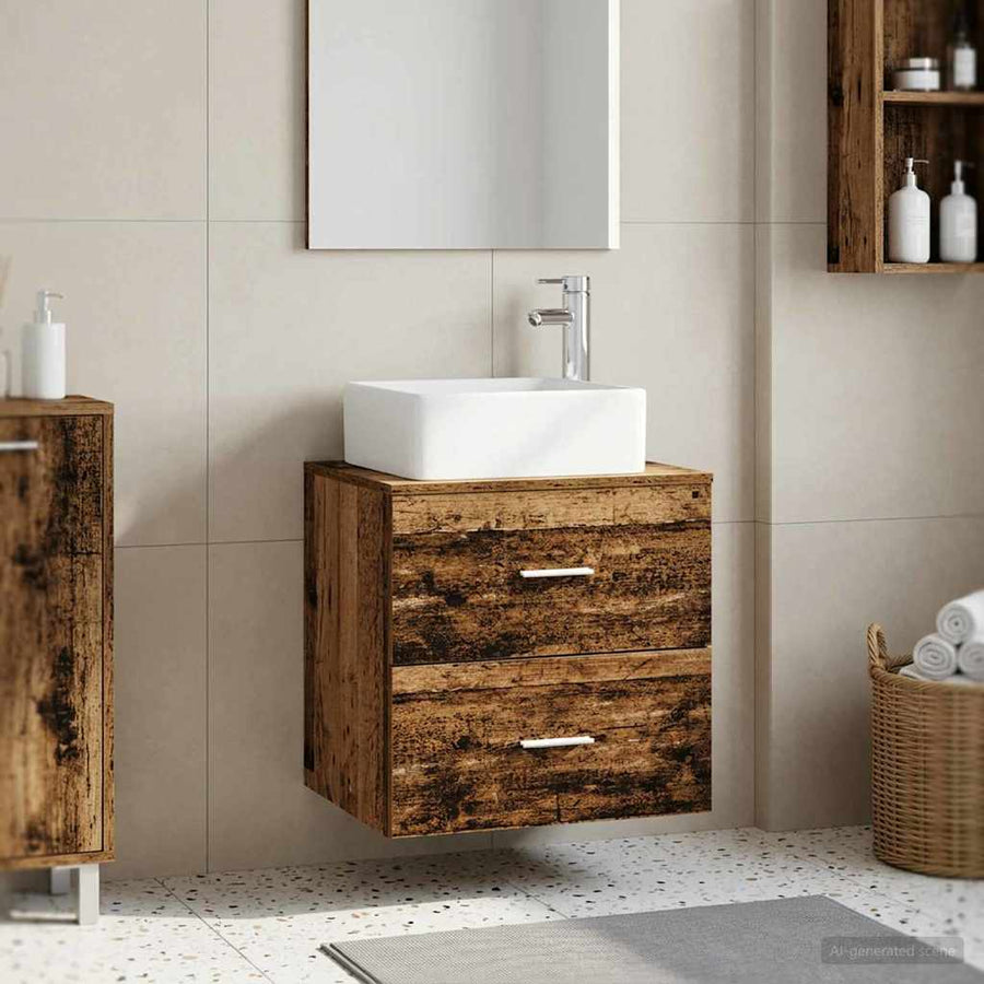 Wandgemonteerde wastafelmeubel Oud hout 53 x 34,5 x 63 cm