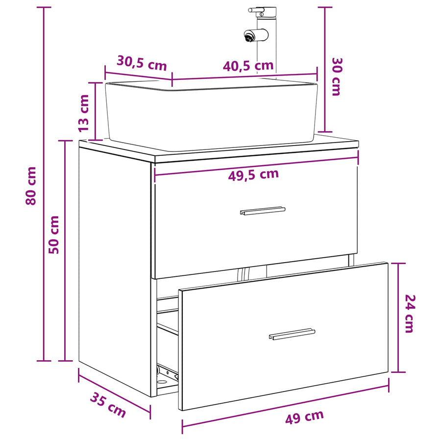 Wandgemonteerde wastafelmeubel Oud hout 53 x 34,5 x 63 cm